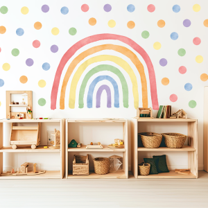 Adesivi murali – Arcobaleno classico colorato con 60 pois