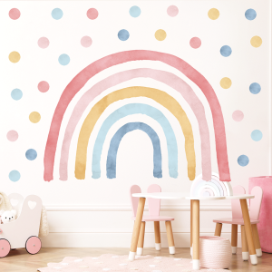 Adesivi murali – Arcobaleno rosa e blu + 50 pois