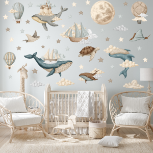 Adesivi murali XL – Palloncini, navi, balene, stelle, nuvole e luna