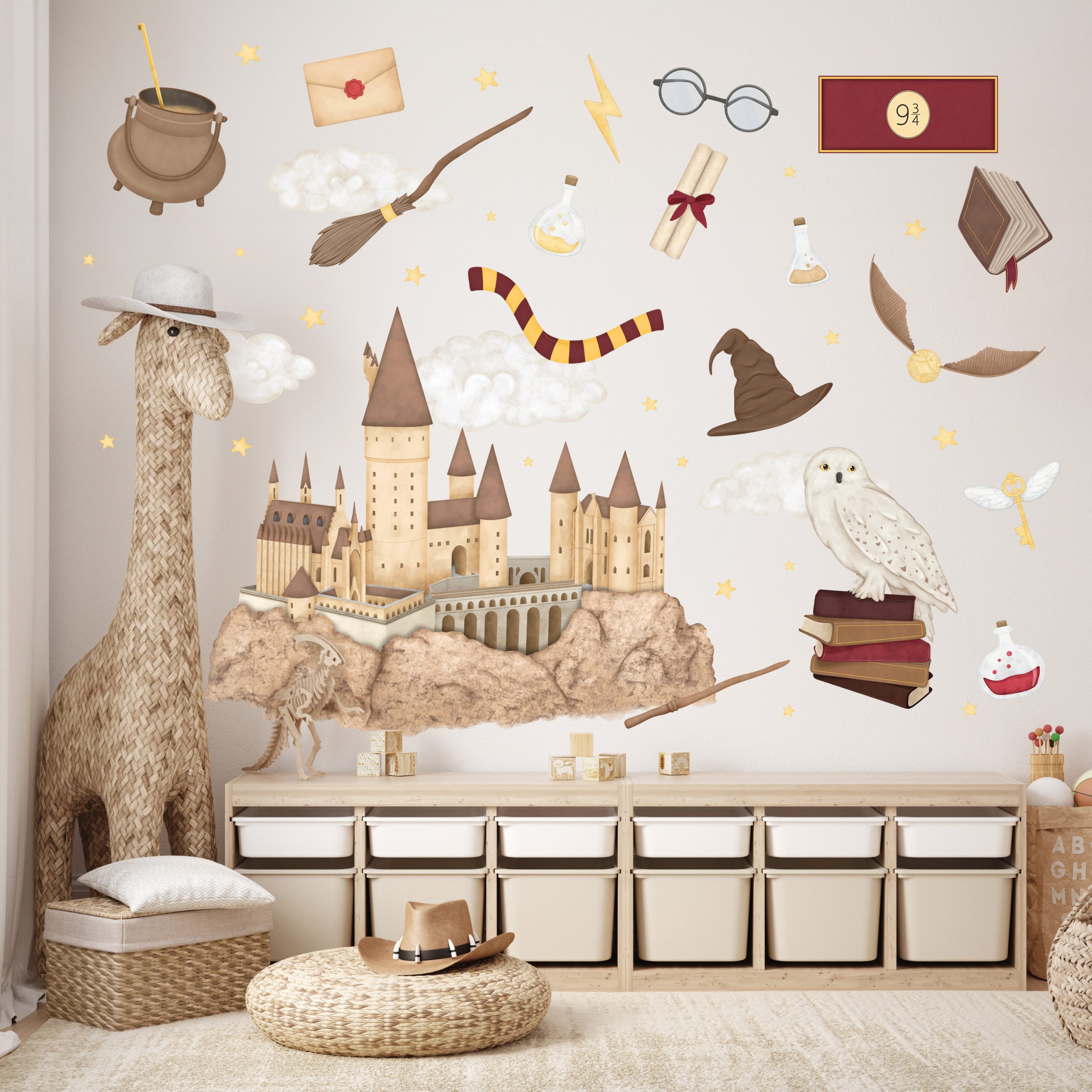 Adesivi murali – Scuola di magia, castello, gufo e accessori incantati - immagine 2