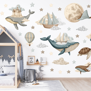 Adesivi murali XL – Palloncini, navi, balene, stelle, nuvole e luna