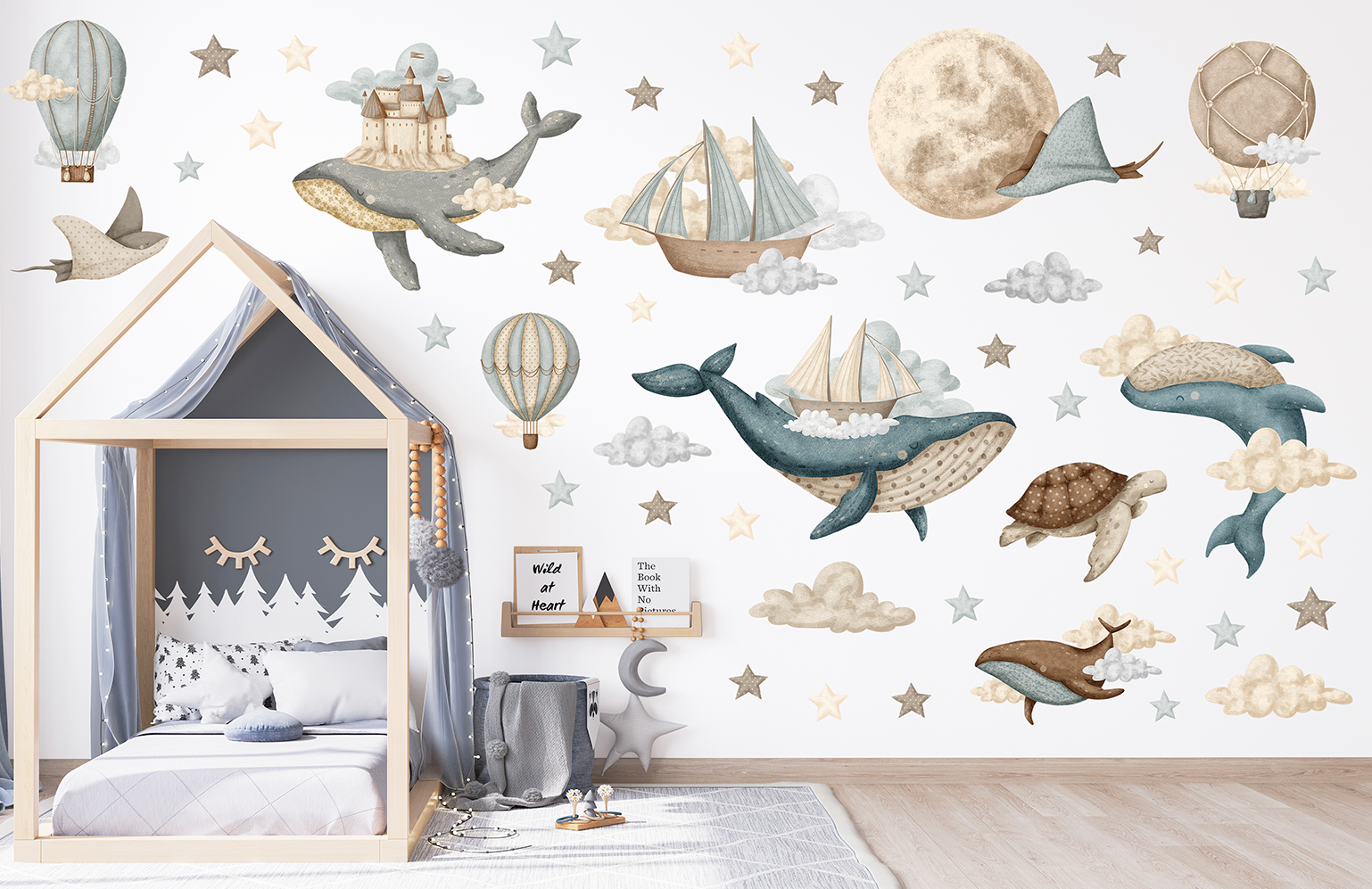 Adesivi murali XL – Palloncini, navi, balene, stelle, nuvole e luna - immagine 2