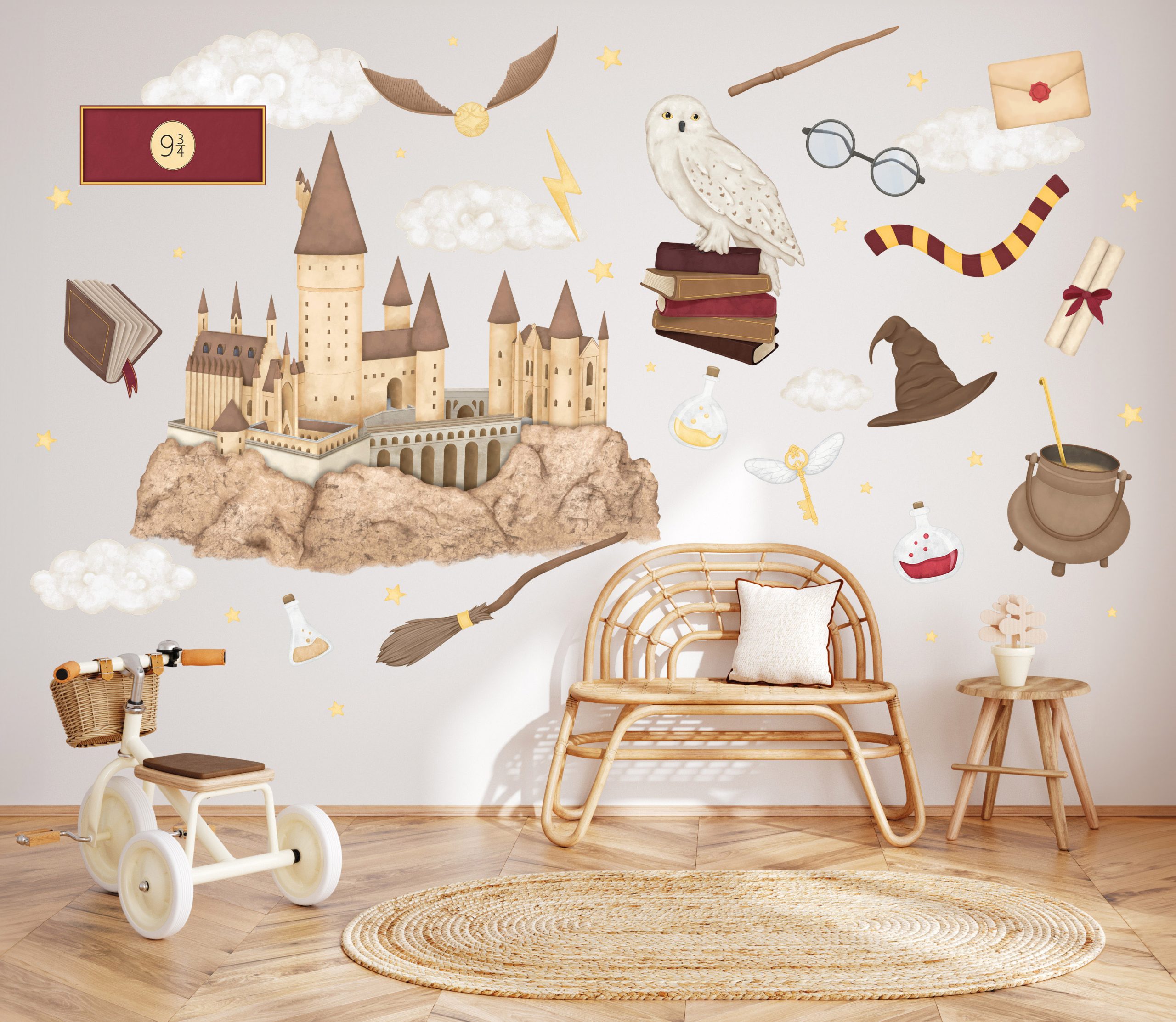 Adesivi murali – Scuola di magia, castello, gufo e accessori incantati - immagine 3