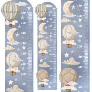 Adesivo murale con misuratore di altezza – Palloncini, luna e nuvole