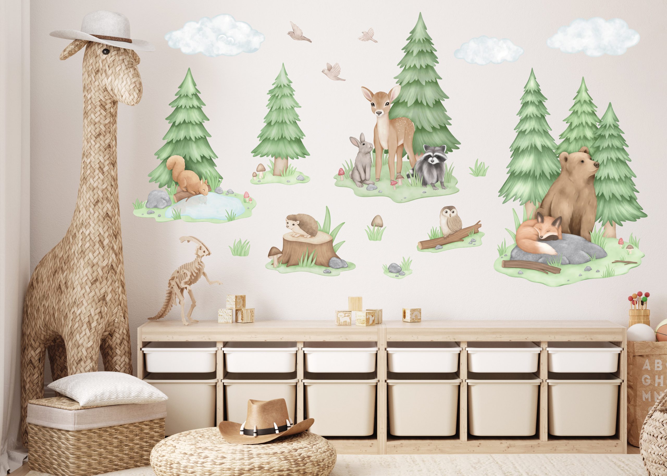 Adesivi murali – Animali del bosco: orso, volpe, cerbiatta, gufo, alberi - immagine 6