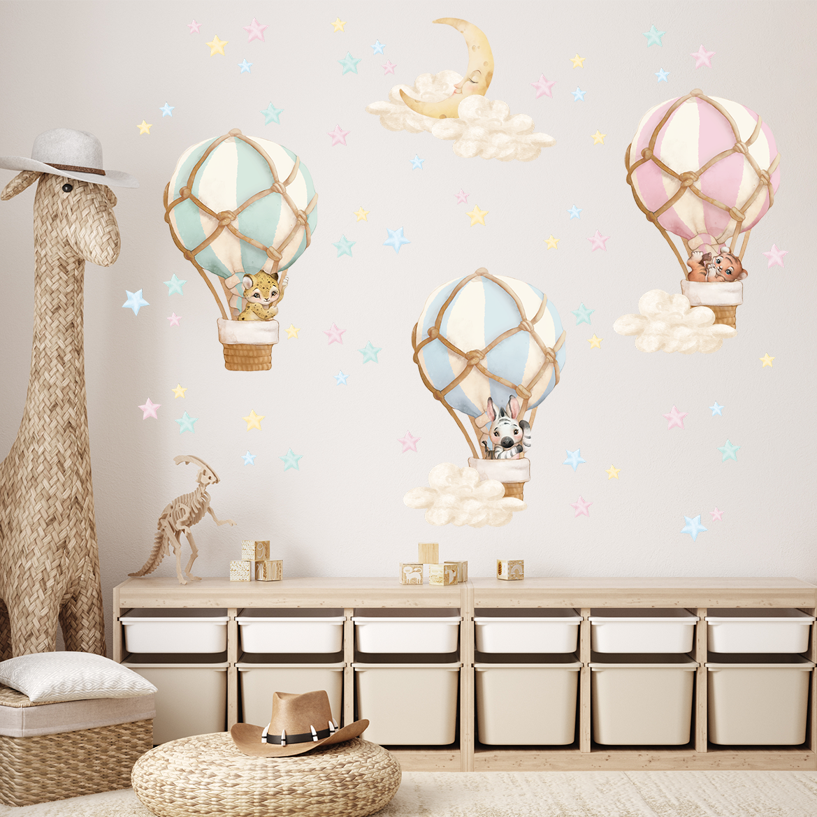 Adesivi murali – Palloncini, animali, stelle e luna in toni pastello blu - immagine 4