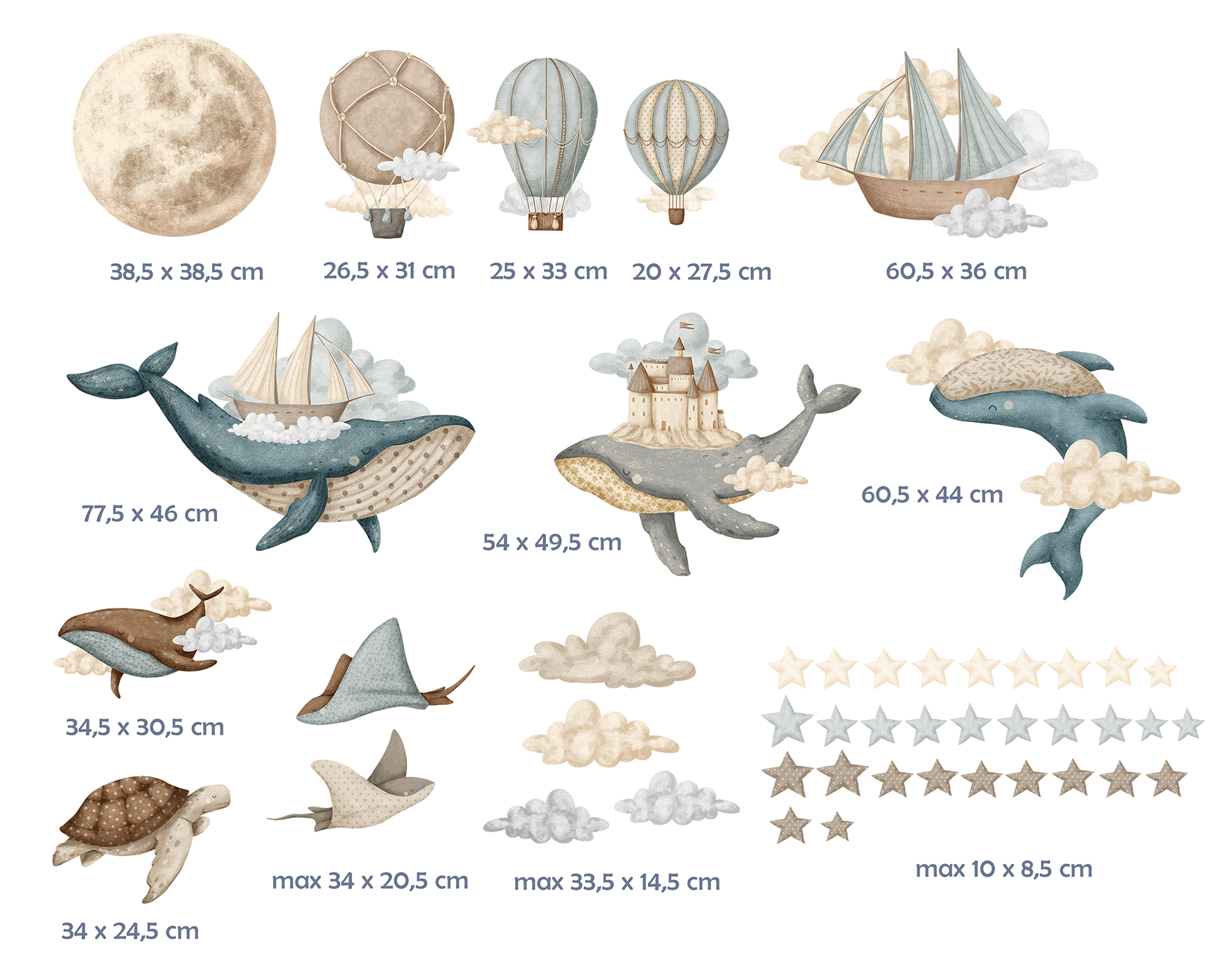 Adesivi murali XL – Palloncini, navi, balene, stelle, nuvole e luna - immagine 5