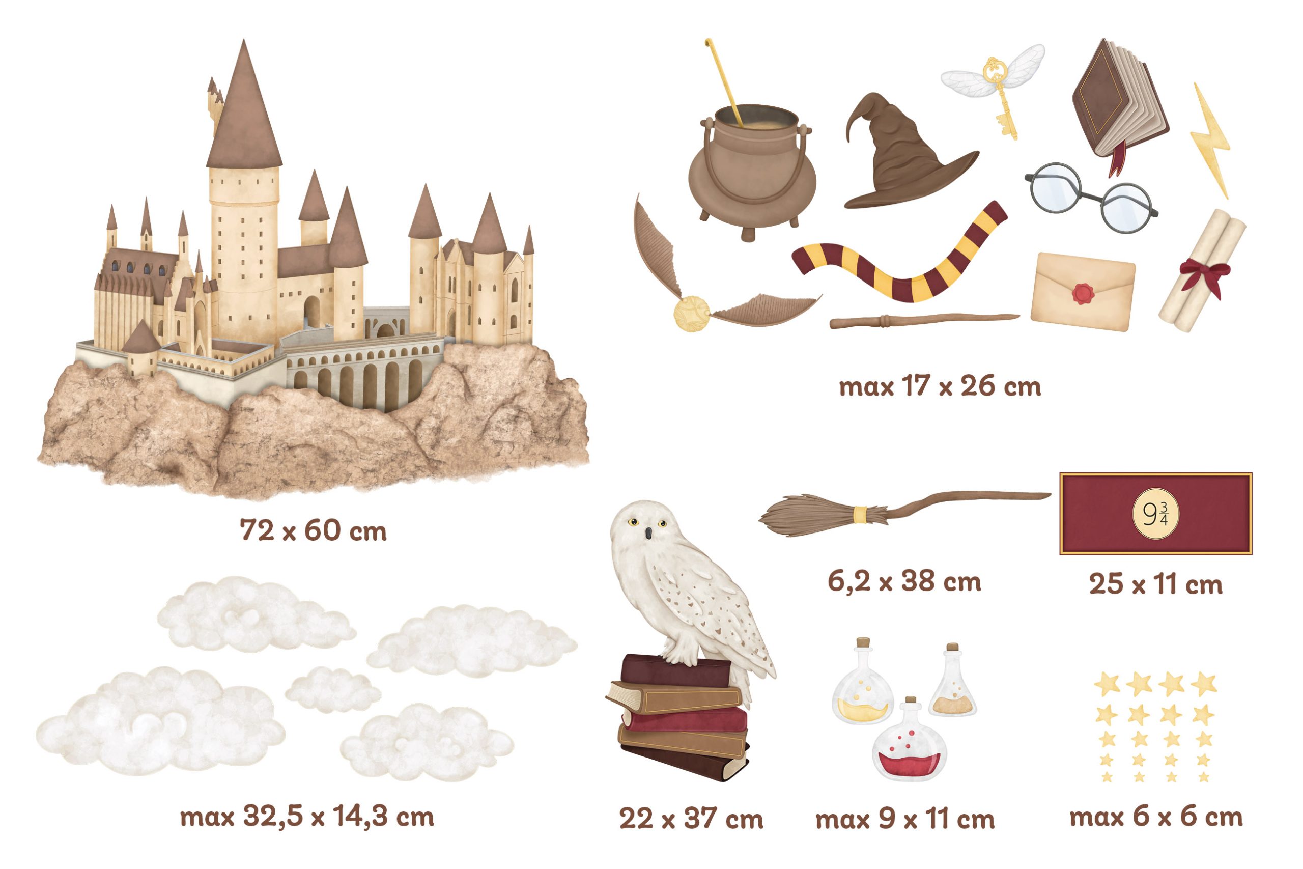 Adesivi murali – Scuola di magia, castello, gufo e accessori incantati - immagine 6