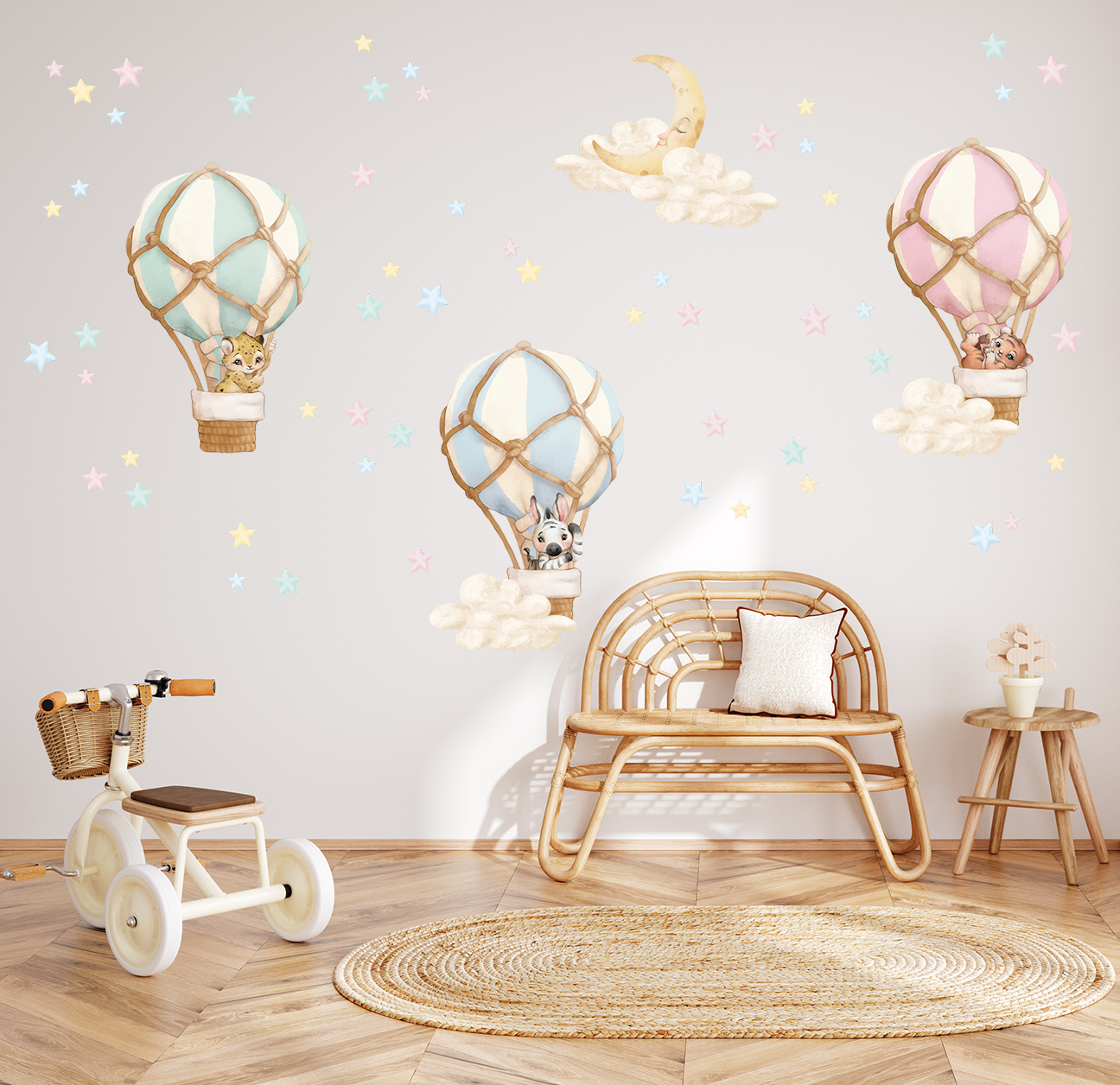 Adesivi murali – Palloncini, animali, stelle e luna in toni pastello blu - immagine 5