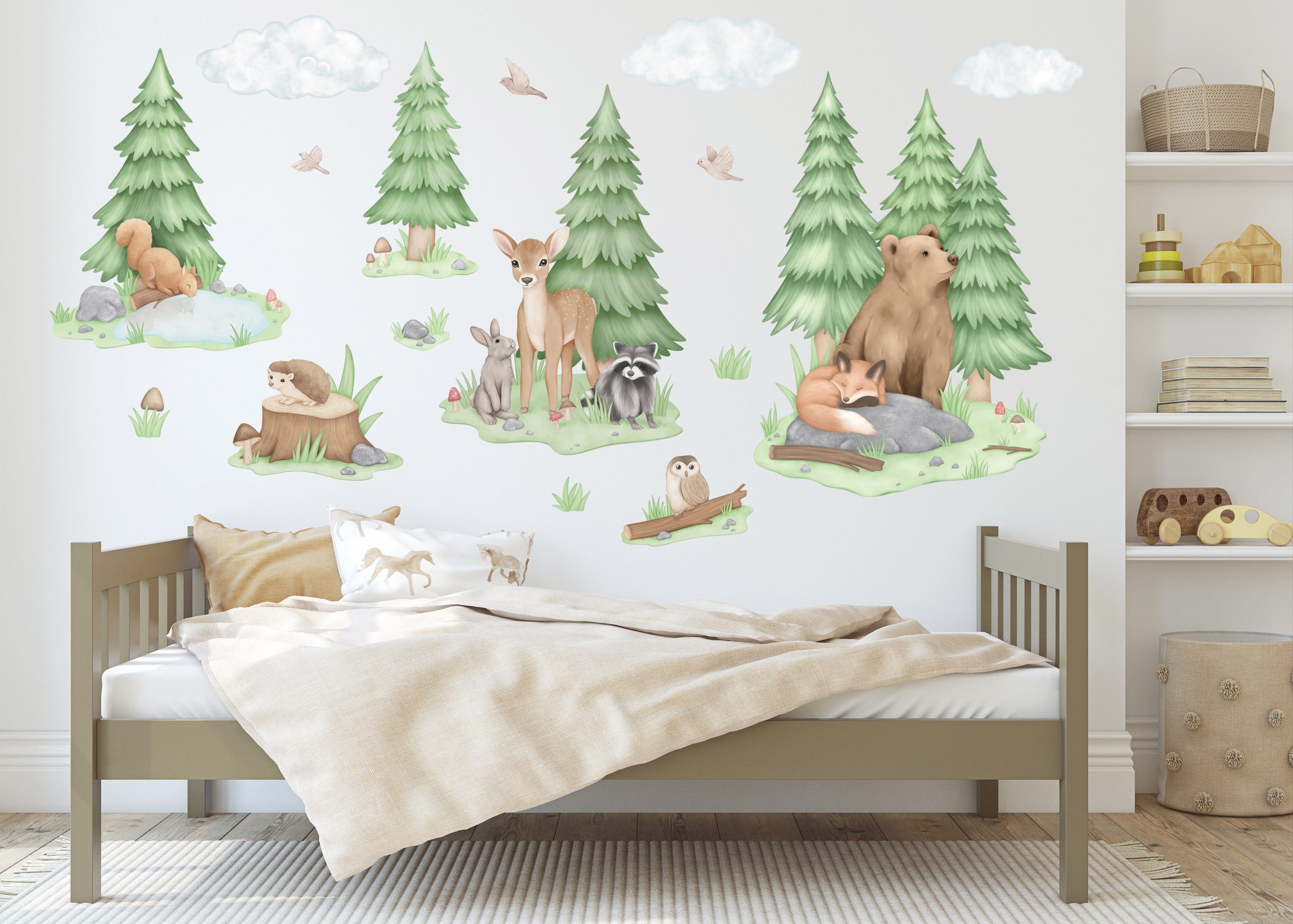Adesivi murali – Animali del bosco: orso, volpe, cerbiatta, gufo, alberi - immagine 8