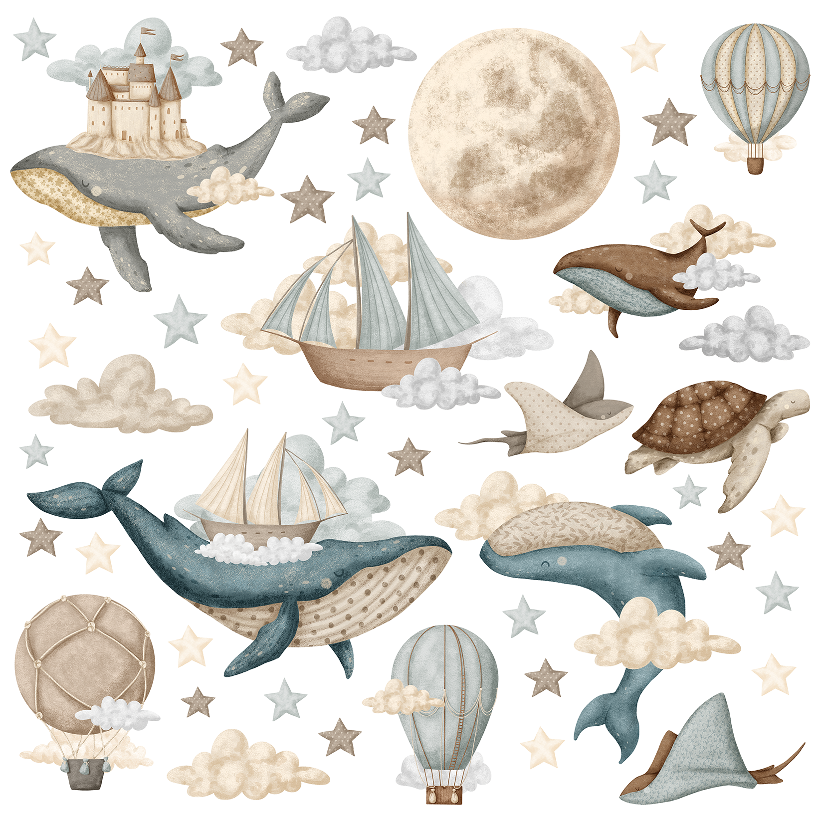Adesivi murali XL – Palloncini, navi, balene, stelle, nuvole e luna - immagine 6