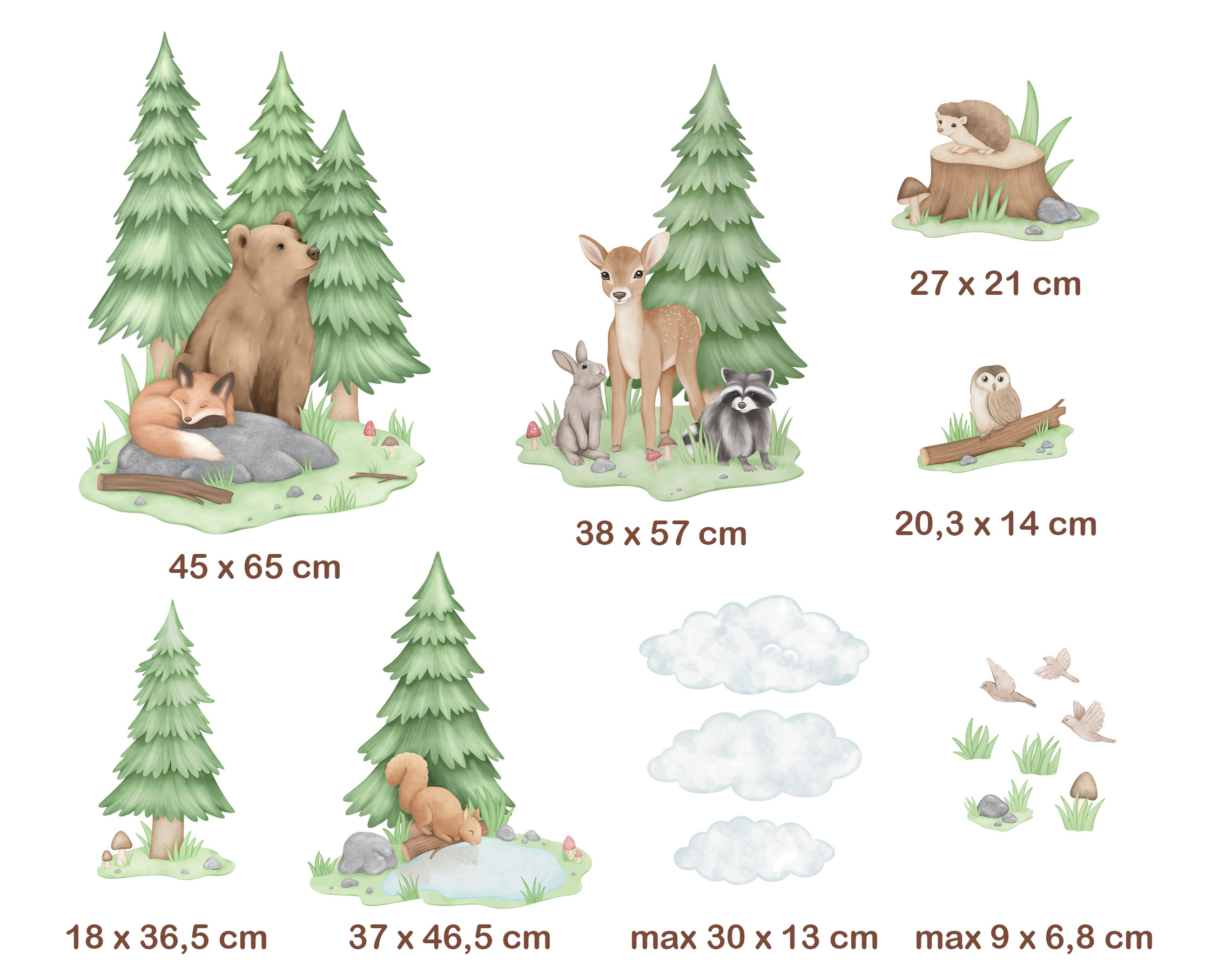 Adesivi murali – Animali del bosco: orso, volpe, cerbiatta, gufo, alberi - immagine 3