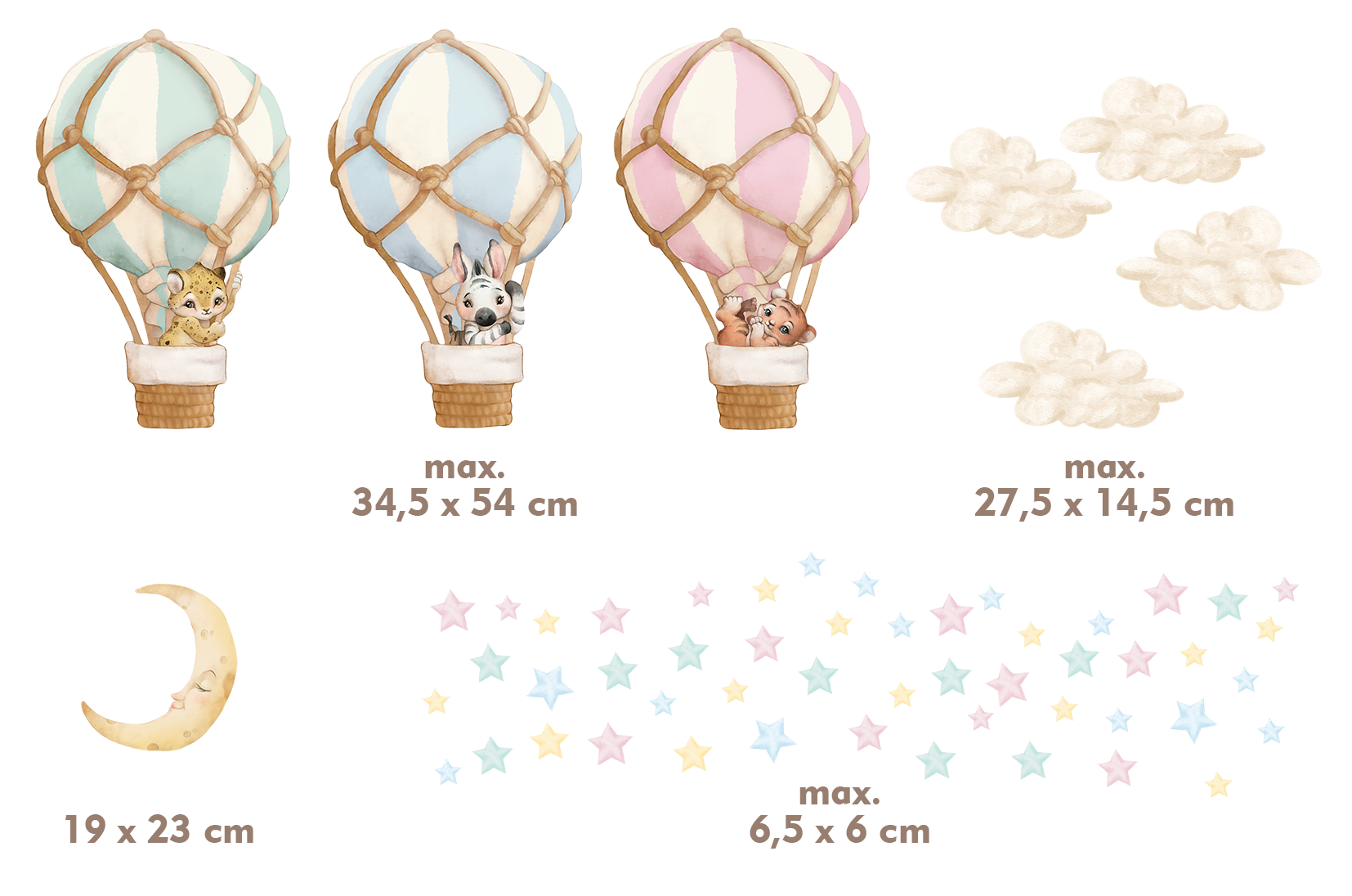 Adesivi murali – Palloncini, animali, stelle e luna in toni pastello blu - immagine 8