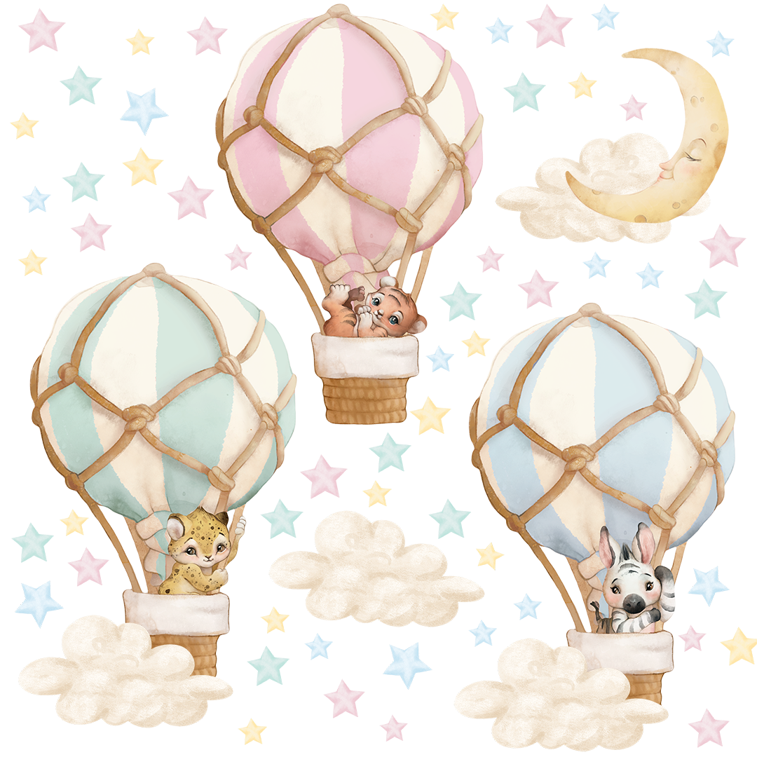 Adesivi murali – Palloncini, animali, stelle e luna in toni pastello blu - immagine 9